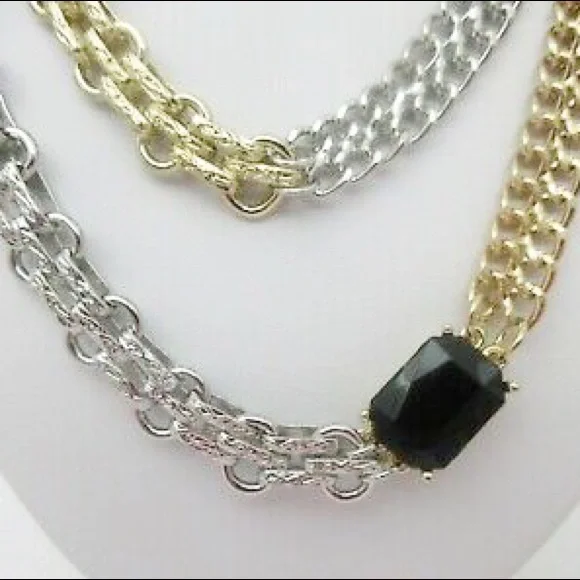 STEVE MADDEN Necklace Chunky Statement Evening Cabochon Stone Two-Tone - Picture 3 of 4